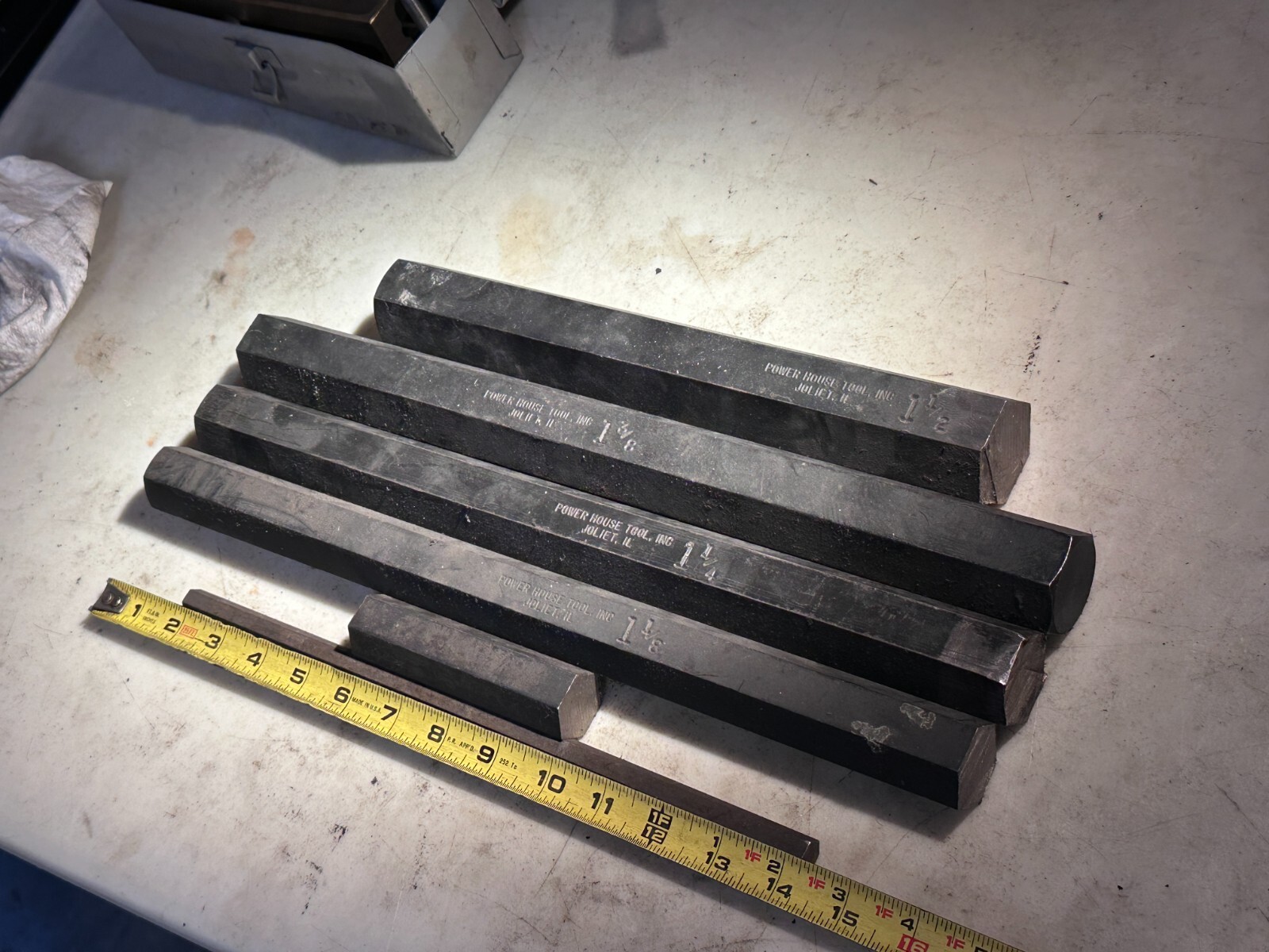 Power House Tool (Lot of 6) Tool steel hex stock 1-1/2, 1-3/8, 1-1/4, 1-1/8, 1″