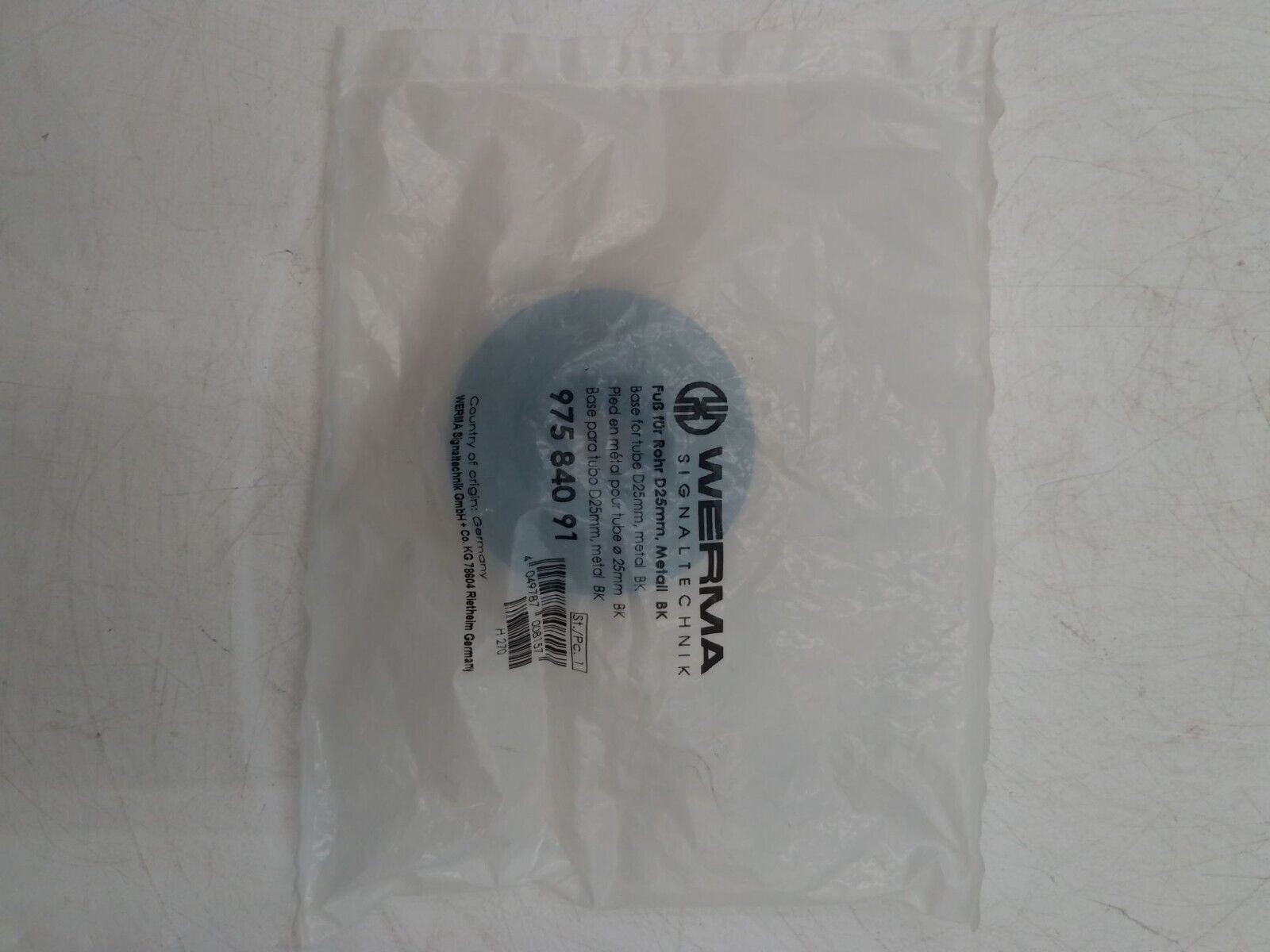 975.840.91 WERMA, BASE, FOR TUBE D25MM, METAL, ACCESSORY, BLACK, New
