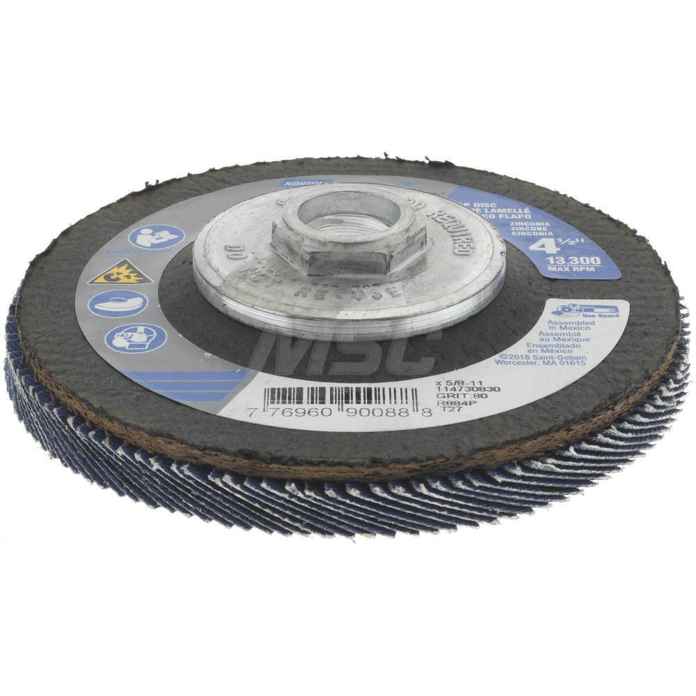 5 Pack Flap Discs Flap Disc: 5/8-11 Hole, 80 Grit, Zirconia Alumina, Type 27
