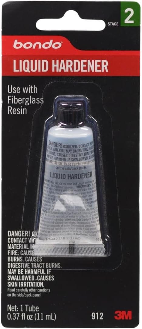 3M Bondo Liquid Hardener 1 Tube 0.37 fl oz., Use with Fiberglass Resin for Auto