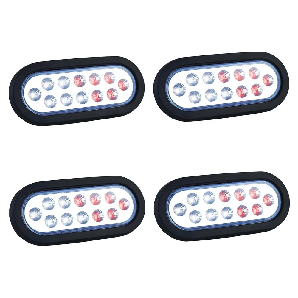 Dual Revolution 6 Inch Oval LED Tail Lights – Red Stop, Turn & White Backup/R…