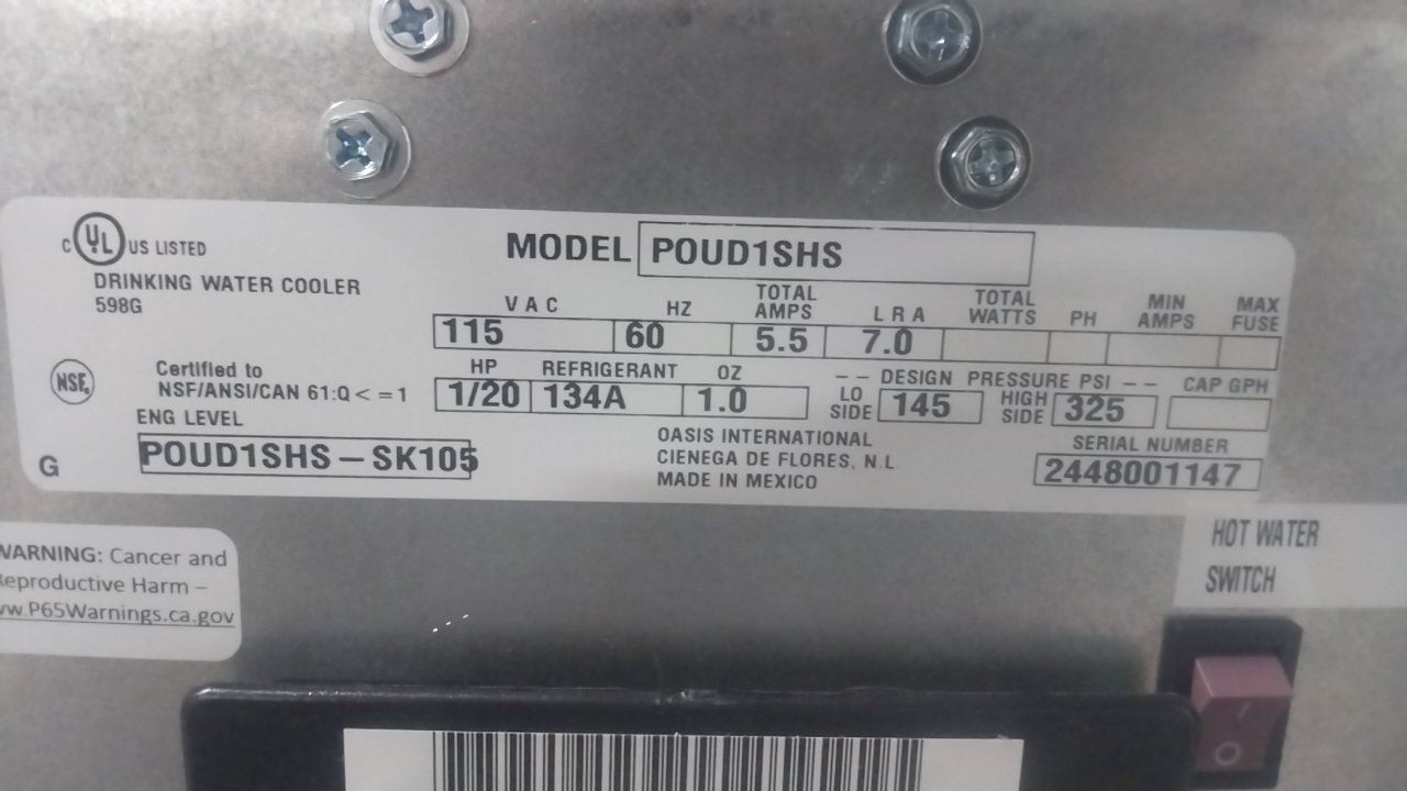Oasis POUD1SHS 40-1/2 In H 115VAC Black Freestanding Plumbed Water Dispenser