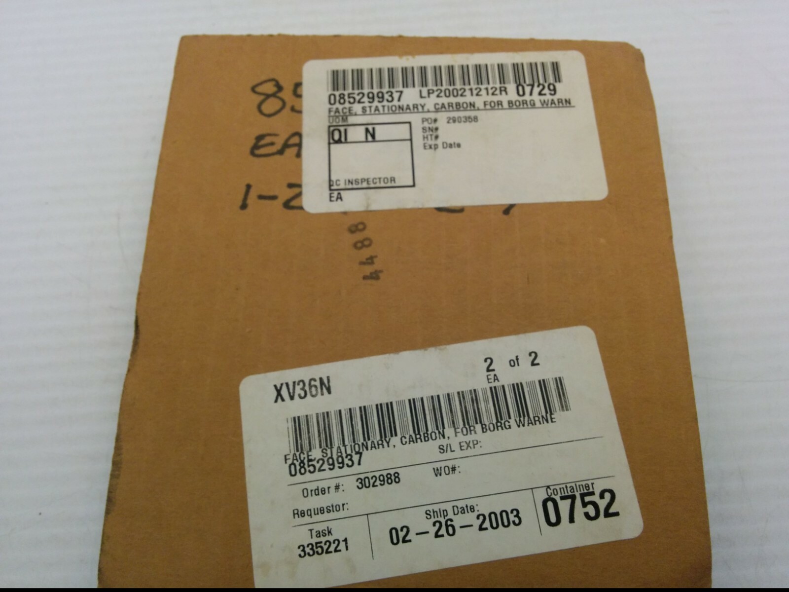 BW SEALS XV36N FACE, STATIONARY, CARBON, FOR BORG WARNE, NIB