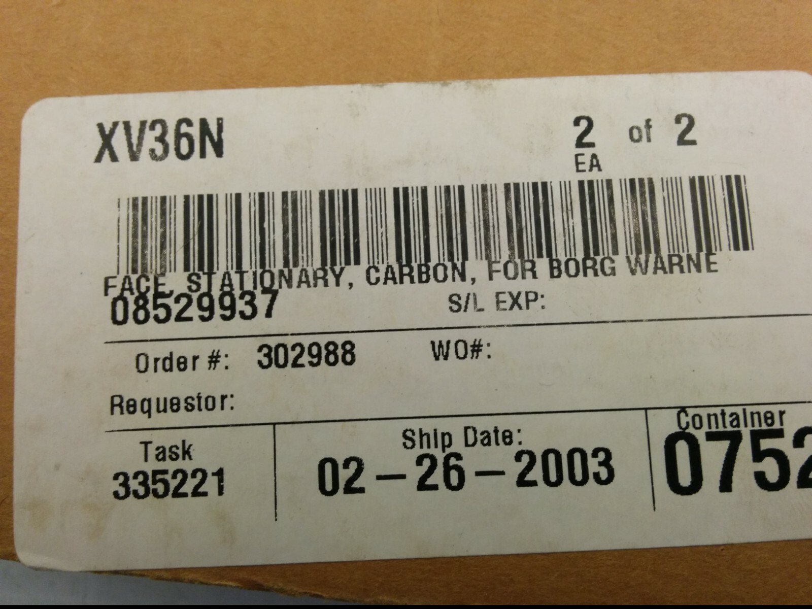 BW SEALS XV36N FACE, STATIONARY, CARBON, FOR BORG WARNE, NIB