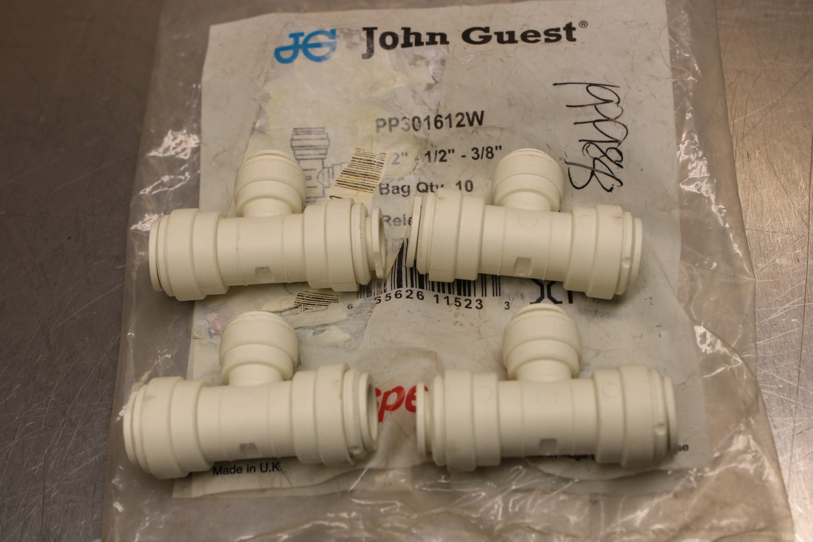 John Guest PP301612W Tee 1/2 x 1/2 x 3/8 Lot of 4!