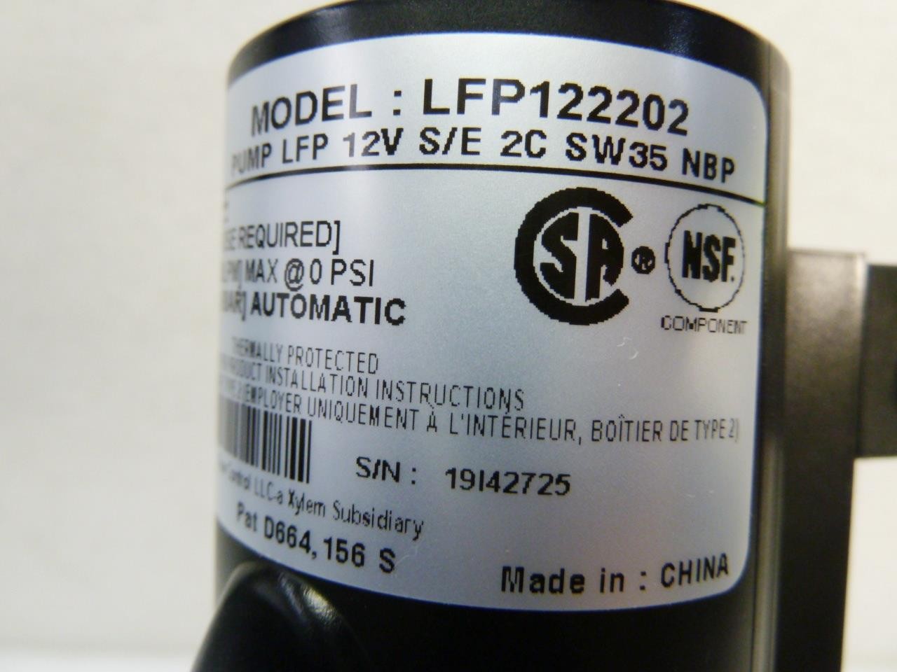 NEW FLOJET Auto Water Sys Pmp LFP 12V S/E 2C SW35 NBP Model: LFP122202