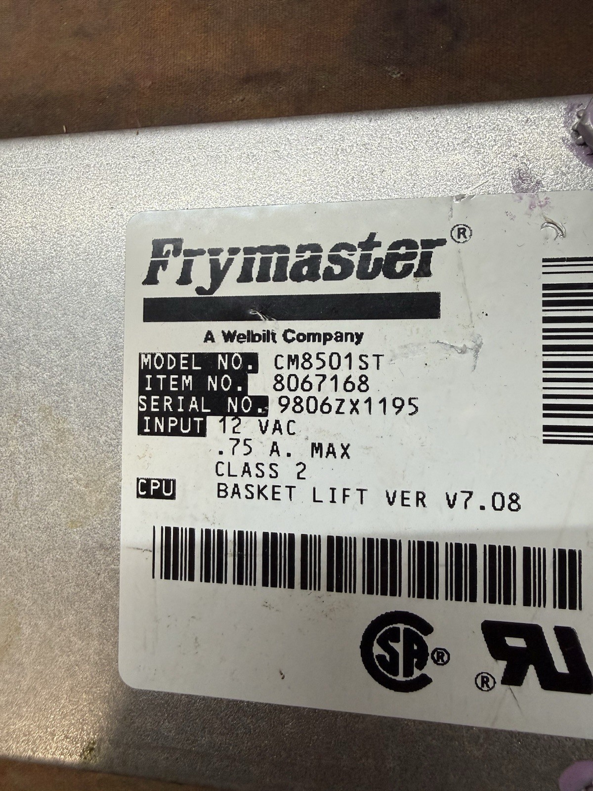 WELBILT Frymaster 8063718E Electronic Timer Controller Panel Part CM8501ST