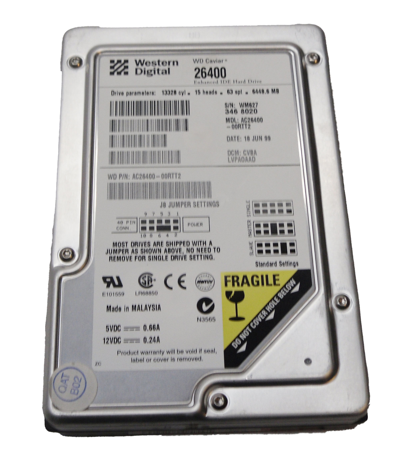 NEW WESTERN DIGITAL AC26400-00RTT2 ENHANCED IDE HARD DRIVE