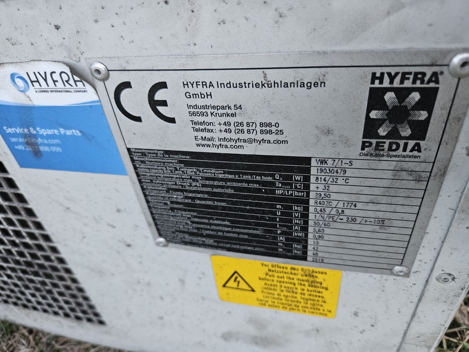 Hyfra Pedia VWK 7-1-S Industrial Water Chiller With Stand