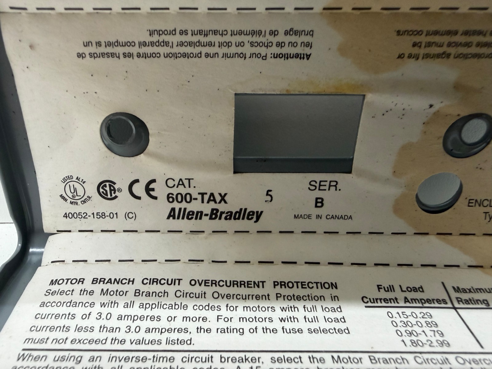 NEW OLD STOCK! ALLEN-BRADLEY 277V SER.B MANUAL MOTOR STARTER 600-TAX5