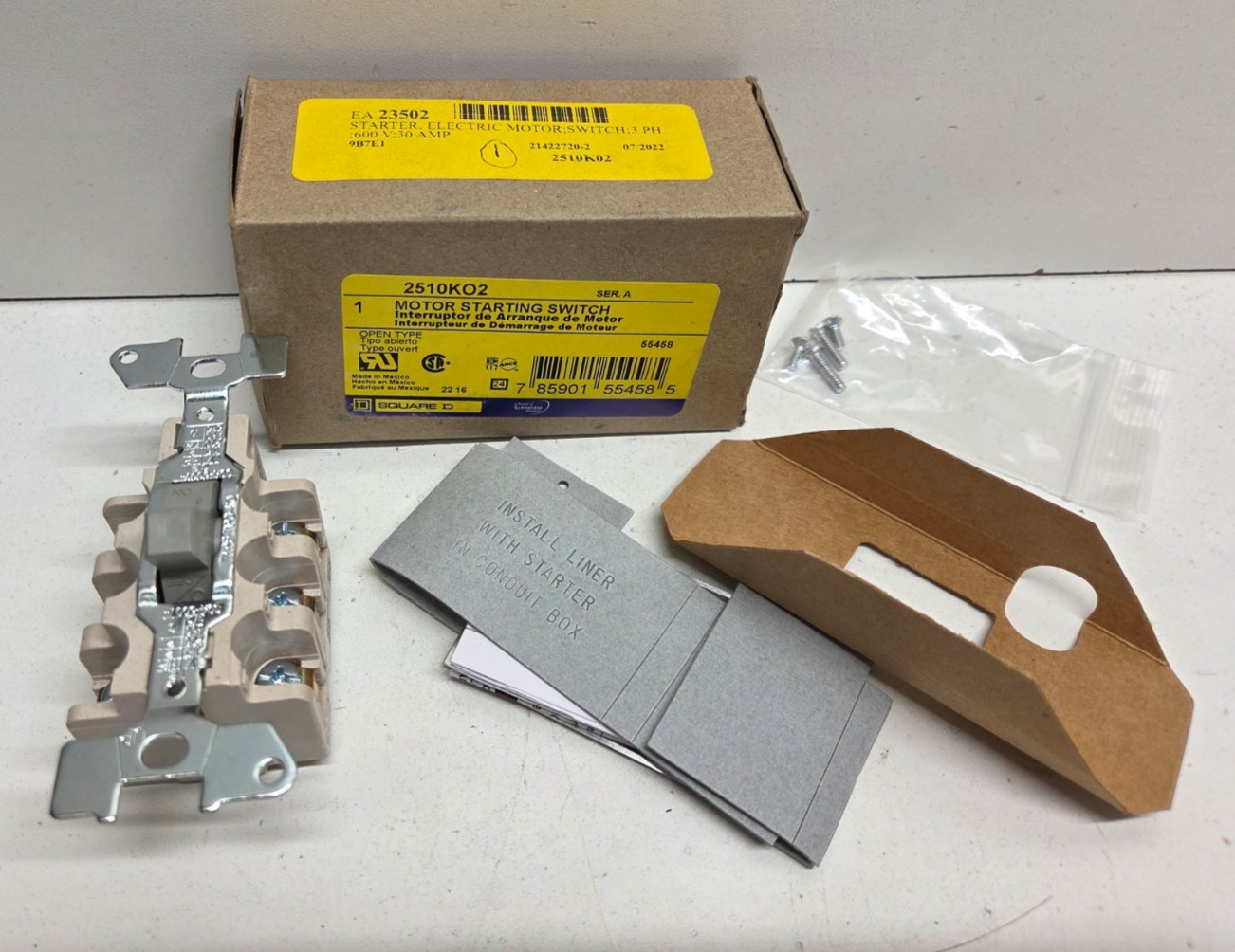 NEW IN BOX! SQUARE D 30A 600V MANUAL MOTOR TOGGLE SWITCH 2510KO2