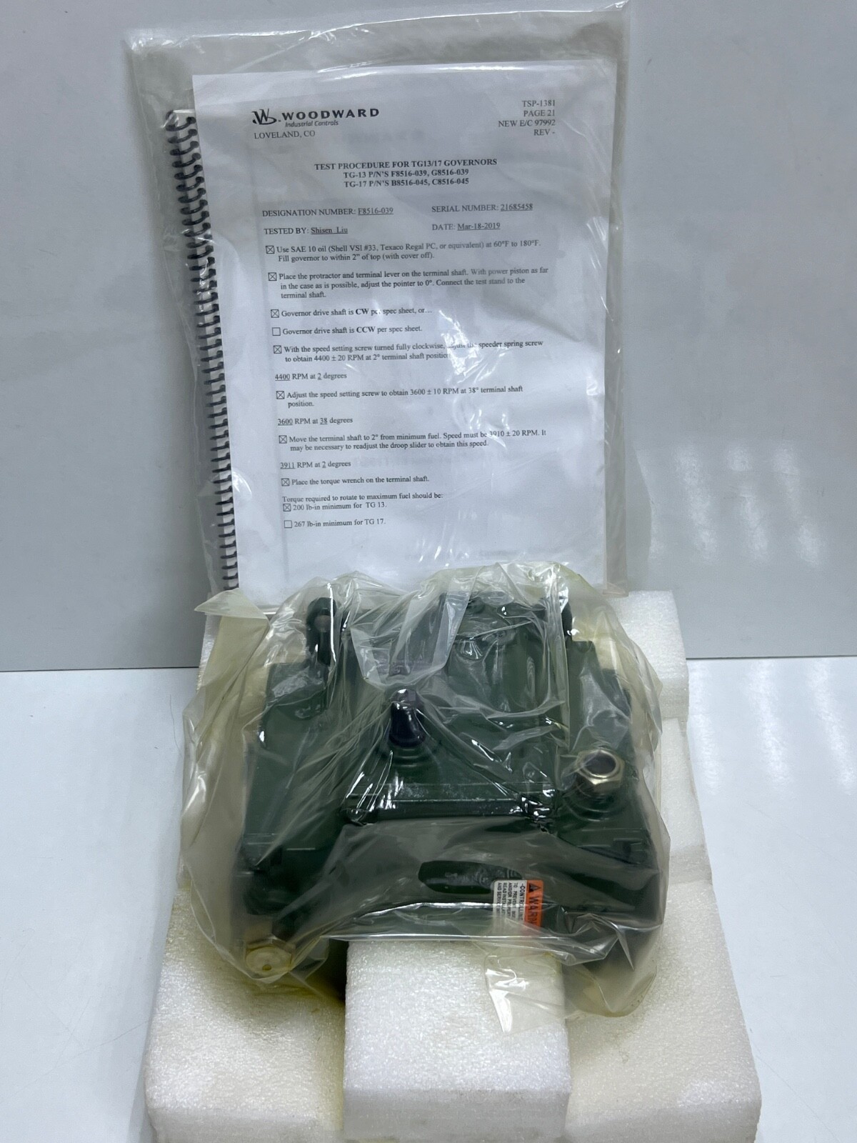 Woodward F8516-039 TG-13 Governor Control Systems 4000 RPM CW