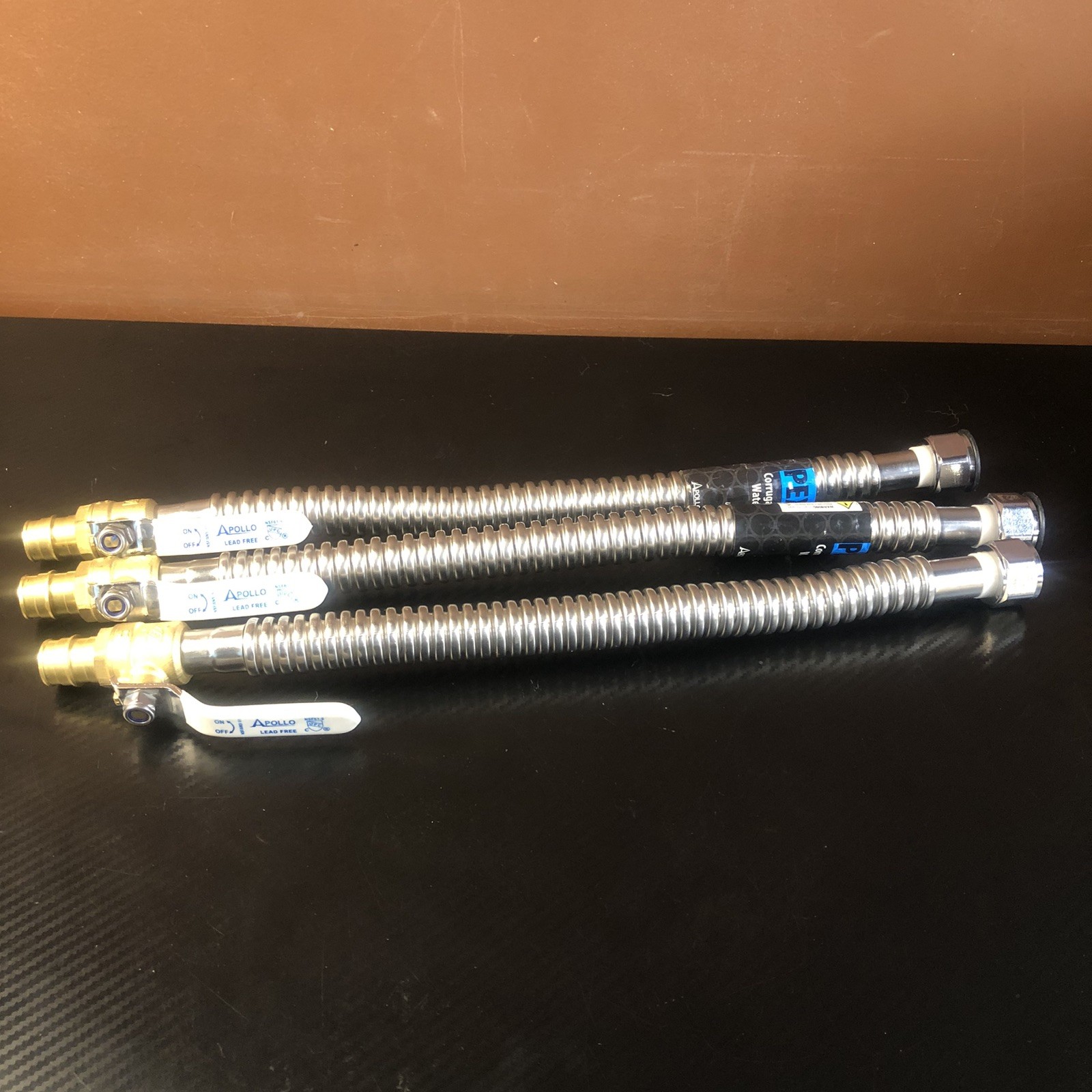 (3) Apollo PEX-A 3/4″ x 18″ Corrugated SS Water Heater Connector w/ Ball Valve