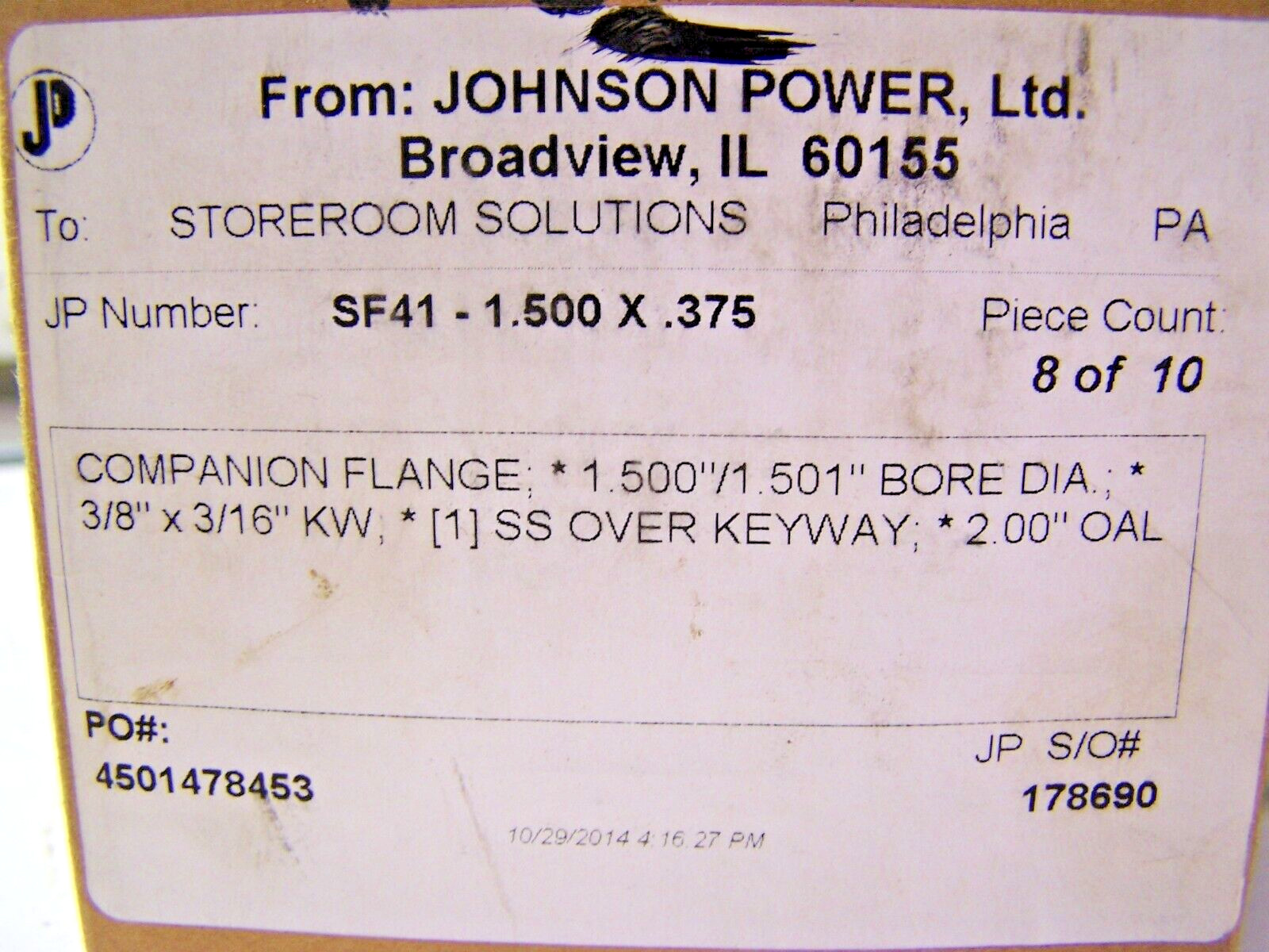 NEW COMPANION FLANGE 1.500″ BORE DIA 3/8″ x 3/16″ KW SS OVER KEYWAY 2.00″ OAL
