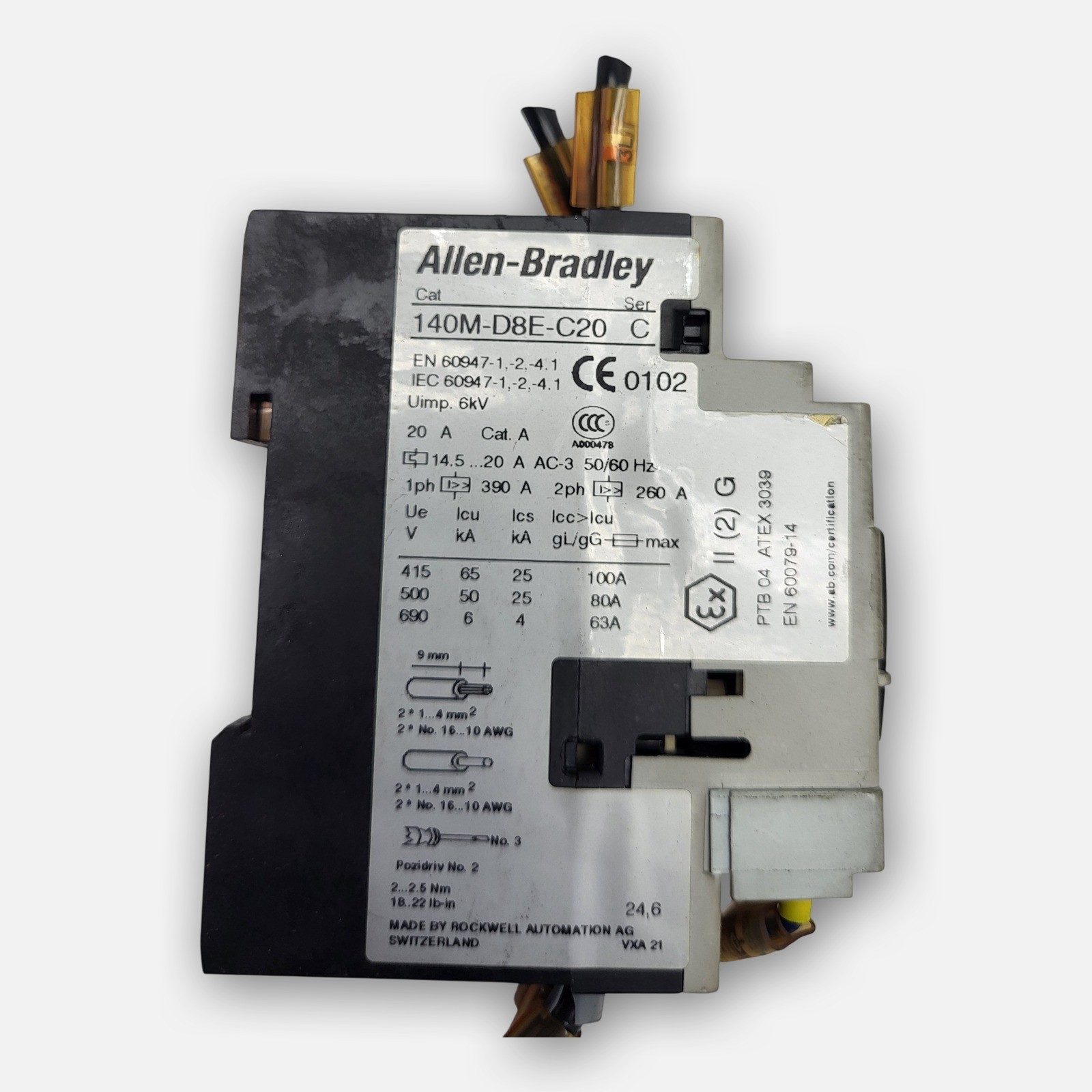ALLEN BRADLEY 140M-D8E-C20 /C CIRCUIT BREAKER W/ 140M-C-AFA11