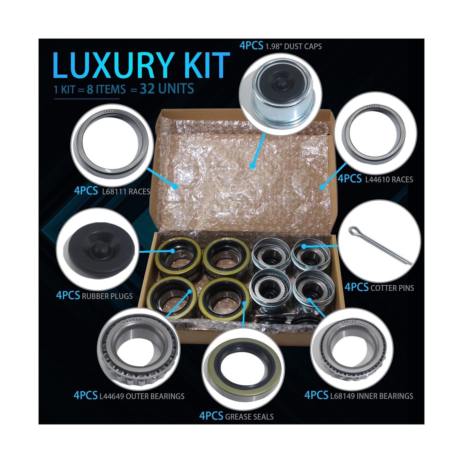 iBroPrat 4 Sets 3500 LB Boat Trailer Axle Bearing Kits, L68149 L44649 Bearing…