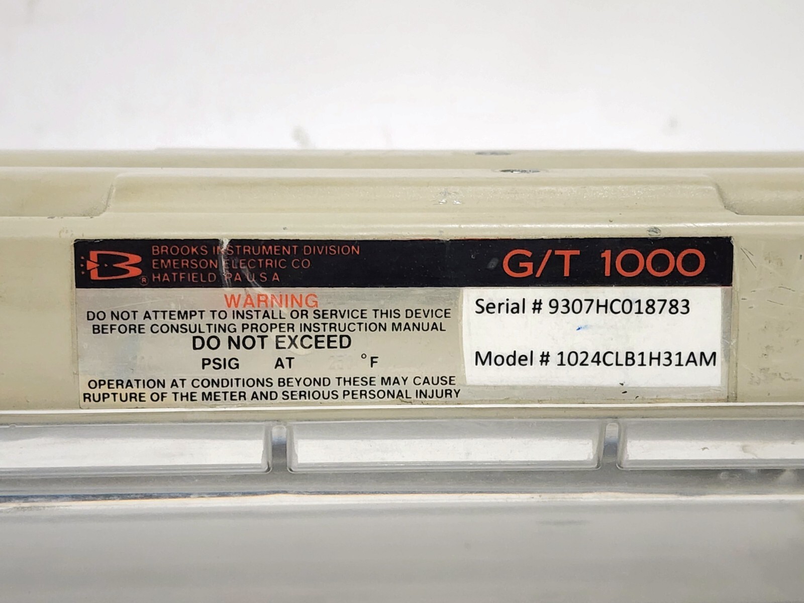 BROOKS INSTRUMENTS FLOWMETER 1.35 TO 13.45 SCFM NITROGEN @ 70°F & 14.7PSI