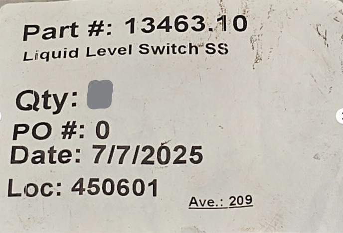 13463.10 : Dish Machines Liquid Level Switch SS