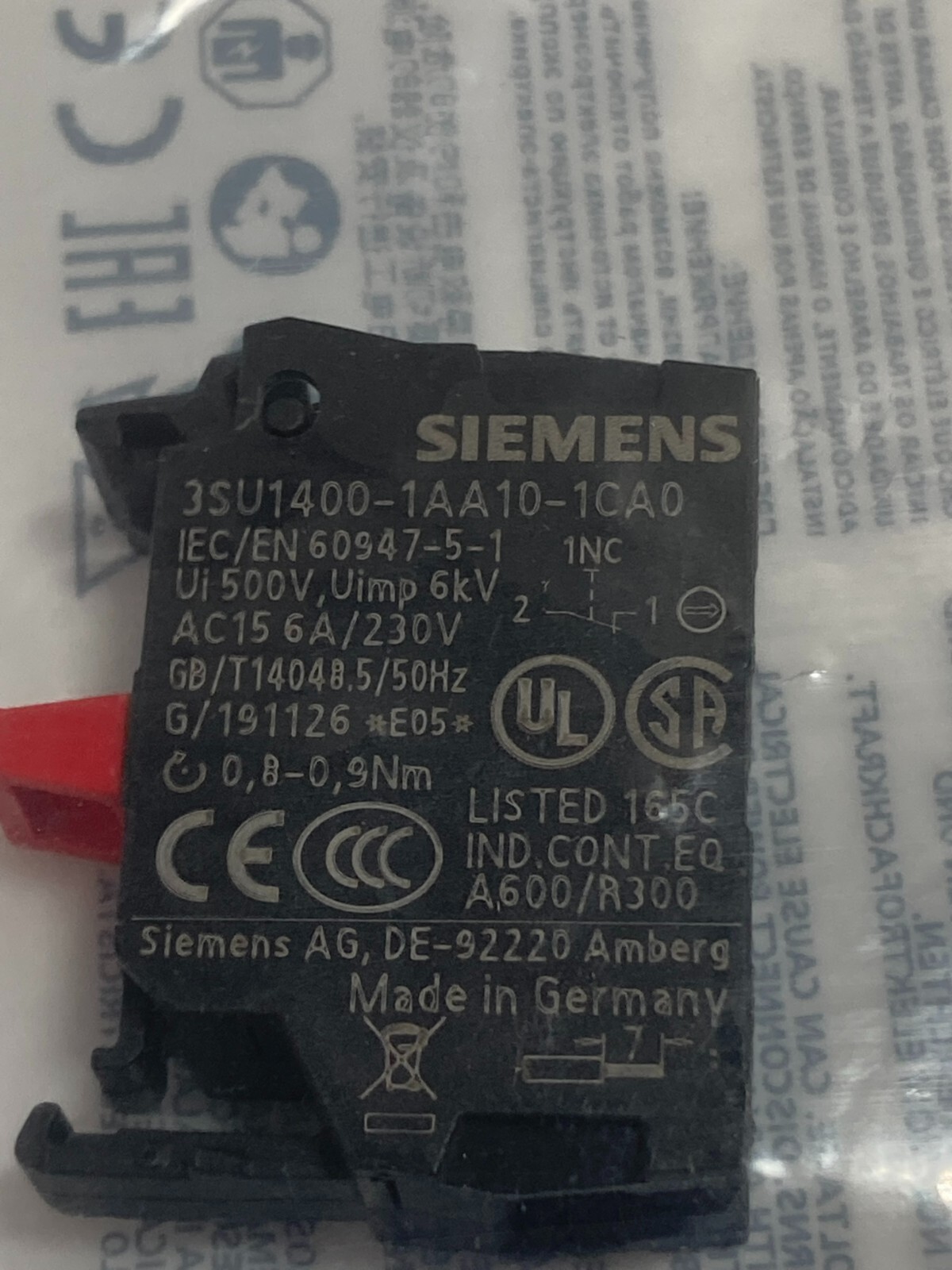 SIEMENS 3SU1400-1AA10-1CA0 CONTACT BLOCK 1NC NIB
