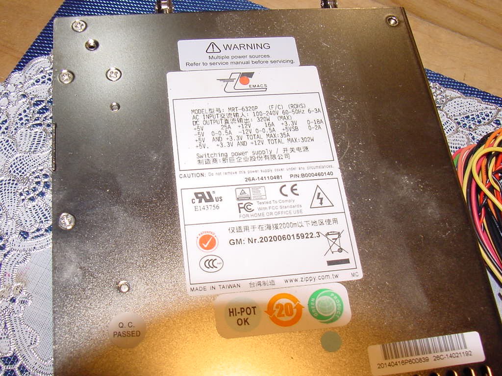 Emacs MRT-6320P, 320-Watt PS/2 size Mini-Redundant Power Supply 90 to 264 VAC