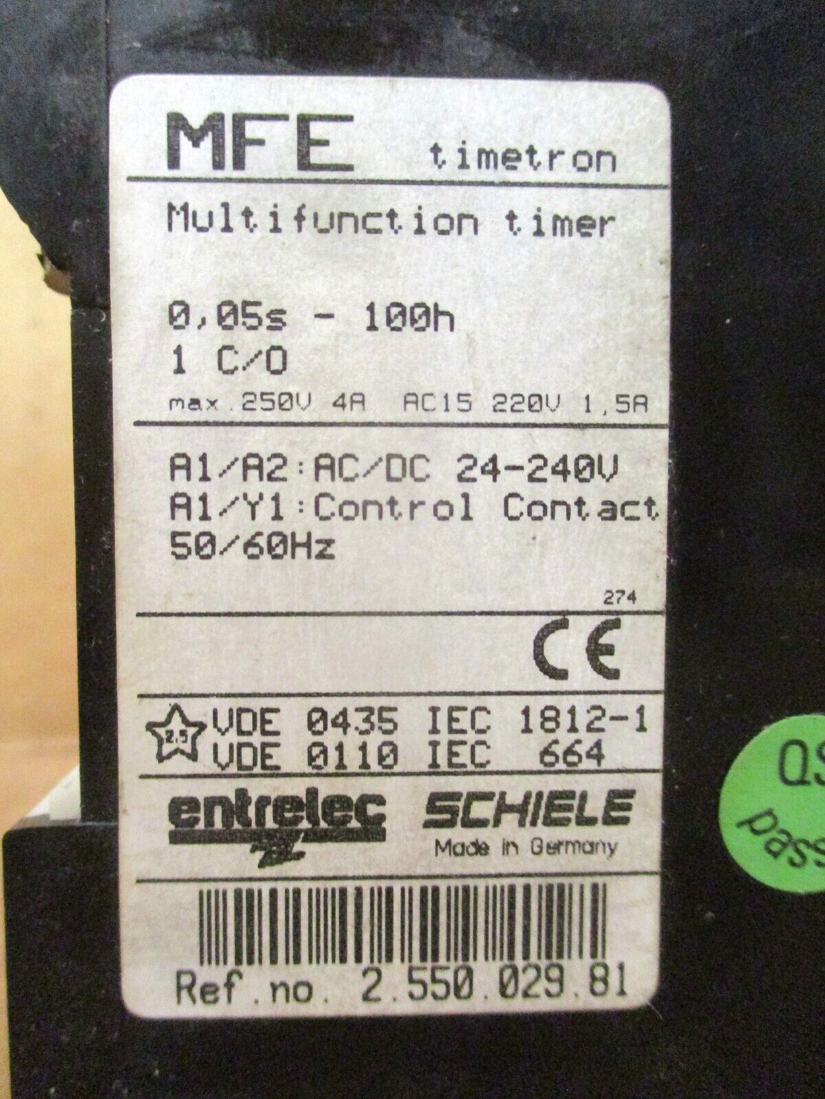 entrelec Schiele MFE TimeTron Multifunction Timer 0.05-100h 50048HM