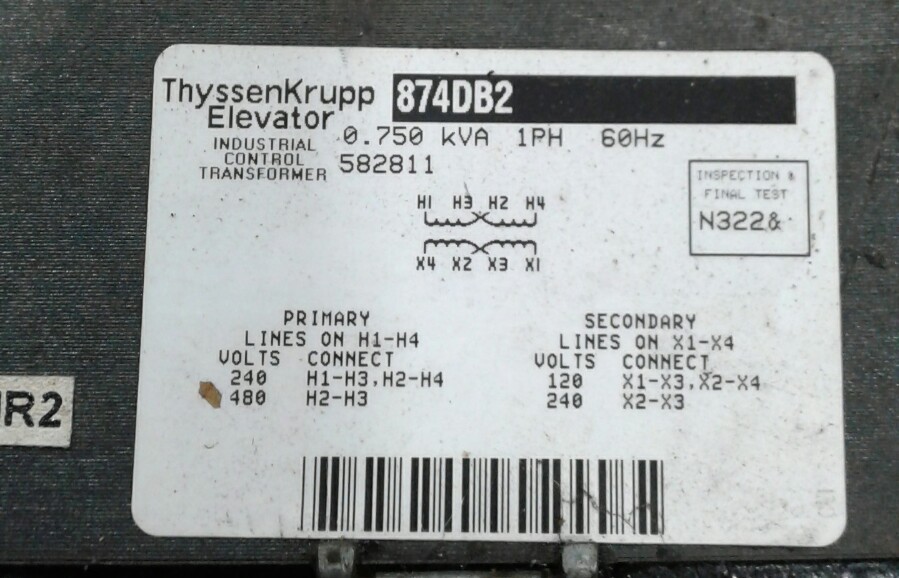 Thyssen Krupp Core & Coil Transformer 874DB2 KVA 0.750 1 P 60 hz #1029KWA7PR2
