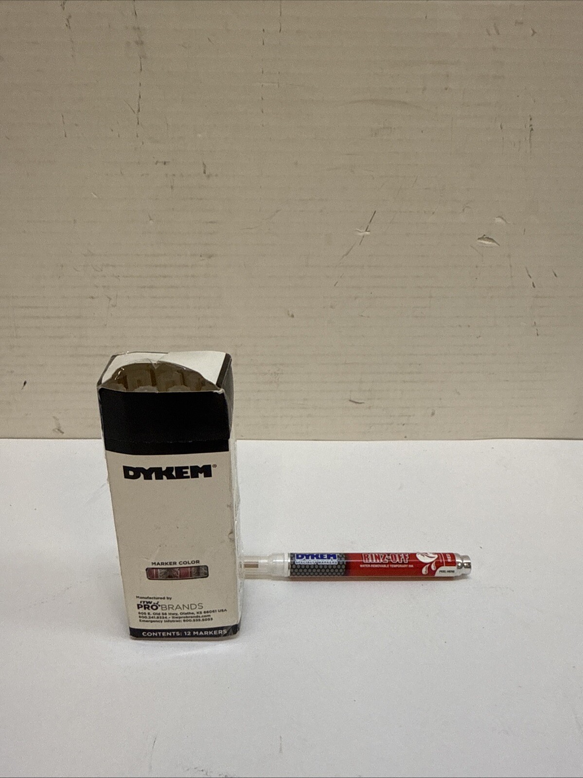 Lot of 12 Dykem 91106 Rinz-Off Temporary Ink Marker, Medium Tip Red