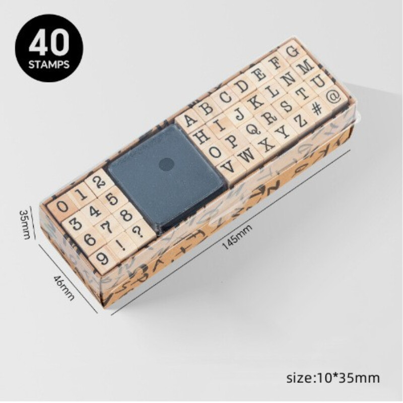 40Pcs / Set Wood Rubber Stamps A-Z Letters Number Alphabet Stamp Kit DIY Tool