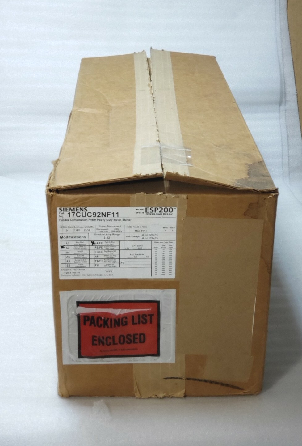 SIEMENS 17CUC92NF11, Starter,Fusible Combo FVNR SZ0,3-12Amps,N12/3R,120V, N£W