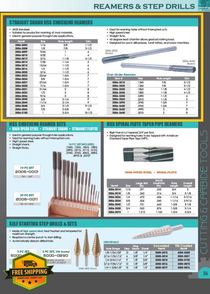 HHIP 3/16″ HSS Reamer 4-1/2″ OAL