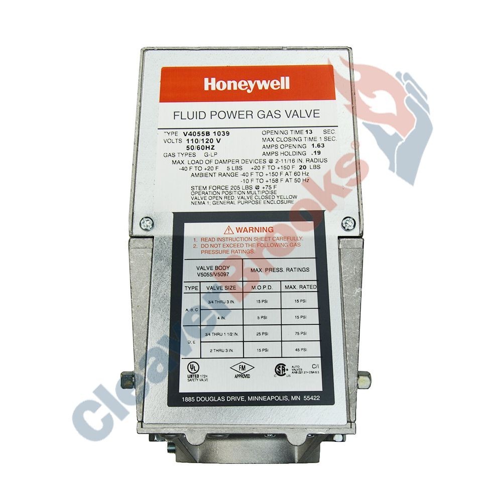 Honeywell Fluid Power Gas Valve Actuator NO P/C 120V 13 Sec V4055B1039