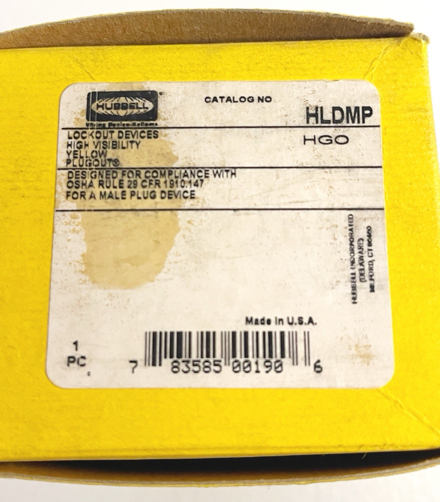 Hubbell HLDMP Lockout Device High Visibility Yellow HGO New