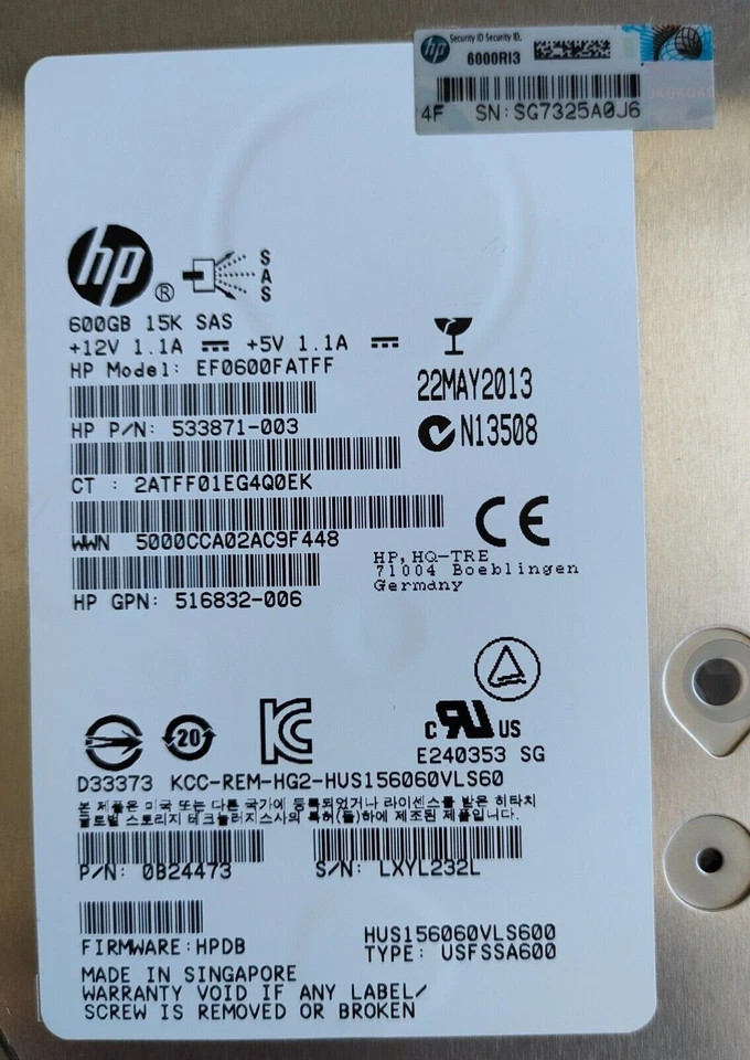New for HP 652620-B21 653952-001 600GB 15K SAS 3.5″ DUAL PORT 6G ENT HDD