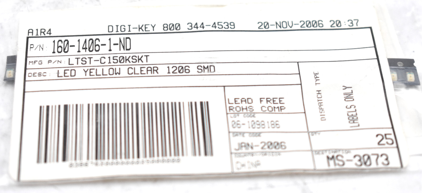 LITE-ON LTST-C150KSKT LED YELLOW CLEAR 1206 SMD (LOT OF 36)