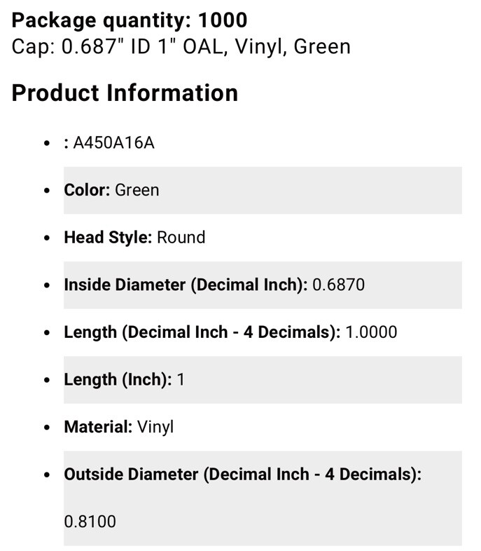 Caplugs A450A16A 0.687” (1,000 Pieces)