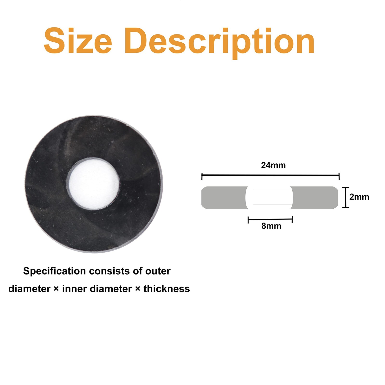 50pcs Black M8 Flat Washers(OD=24mm, 2mm Thickness) Grade 8 Carbon Steel, Zin…