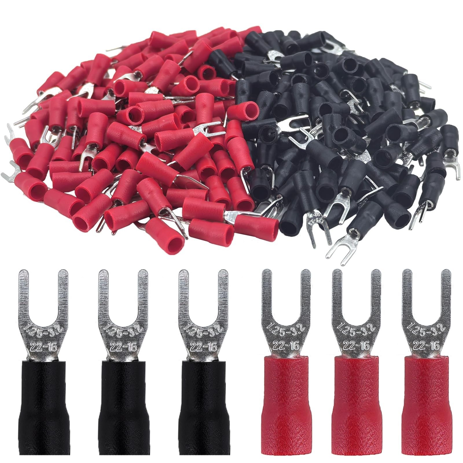 200Pcs 22-16 AWG#4 Red Copper #8 Insulated Fork Spade Wire Connector,U-Type E…