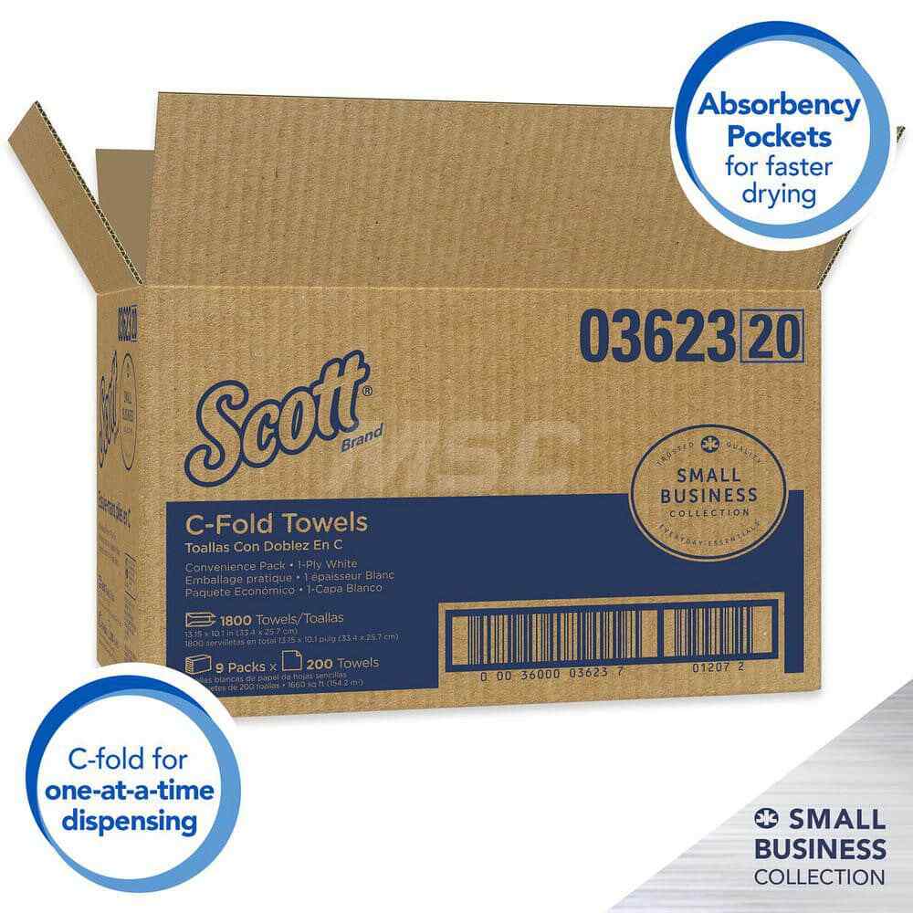 9 Pack Scott 10″ White C-Fold Paper Towels: 1 Ply, 200 Sheets