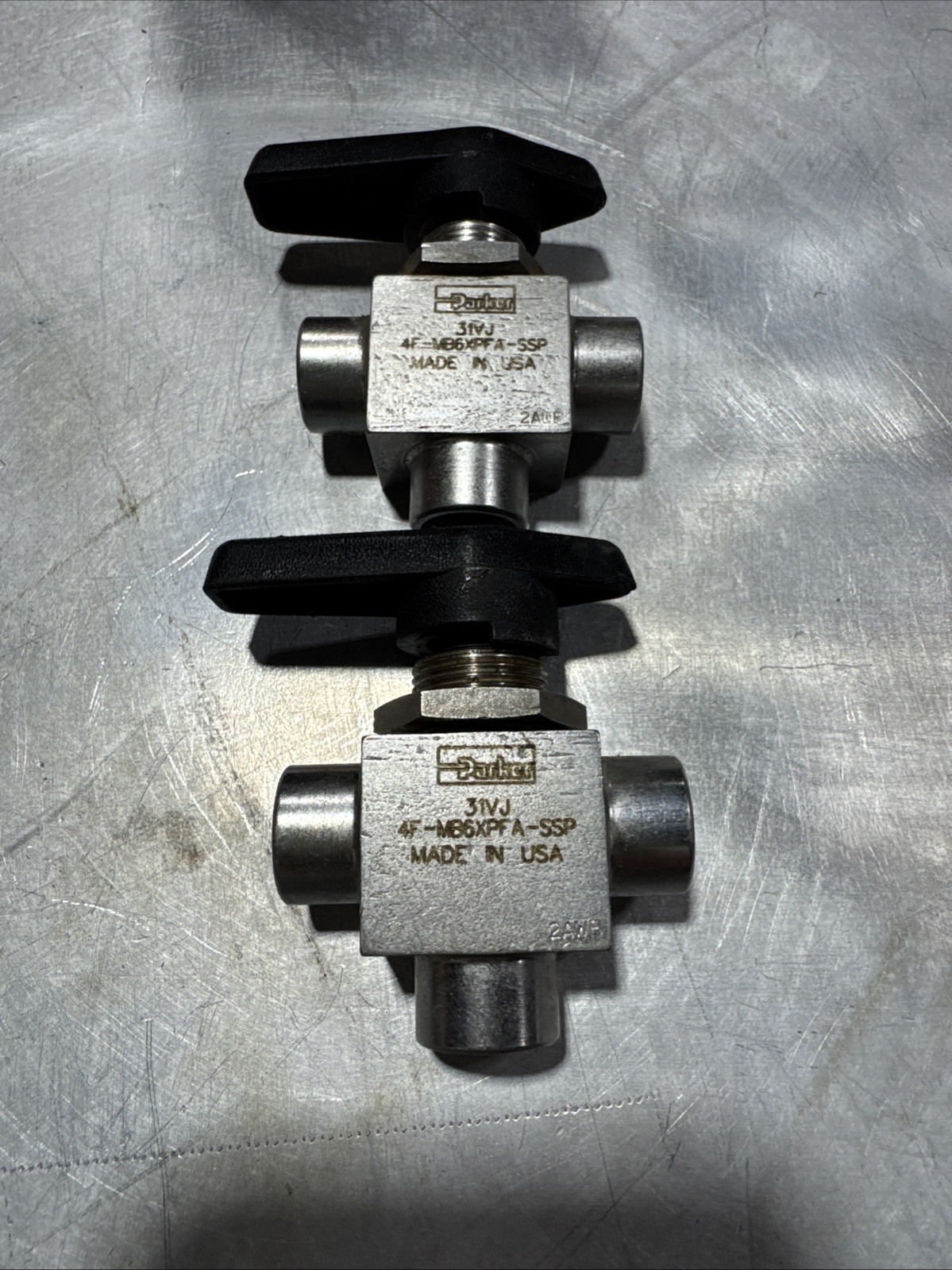 LOT OF 2- Parker 4F-Mb6xpfa-Ssp 1/4″ 3-Way Ball Valve 3000 Psi
