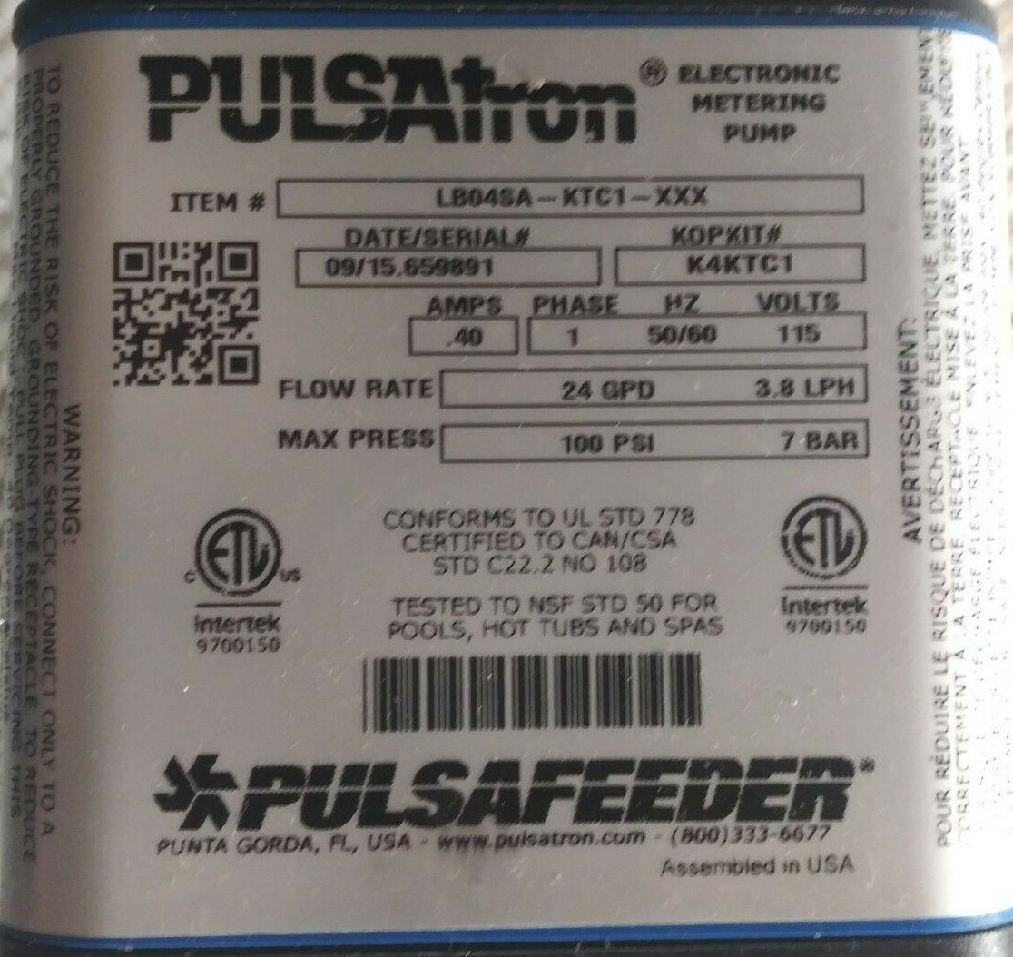 1 USED PULSAFEEDER LB04SA-KTC1-XXX ELECTRONIC METERING PUMP ***MAKE OFFER***