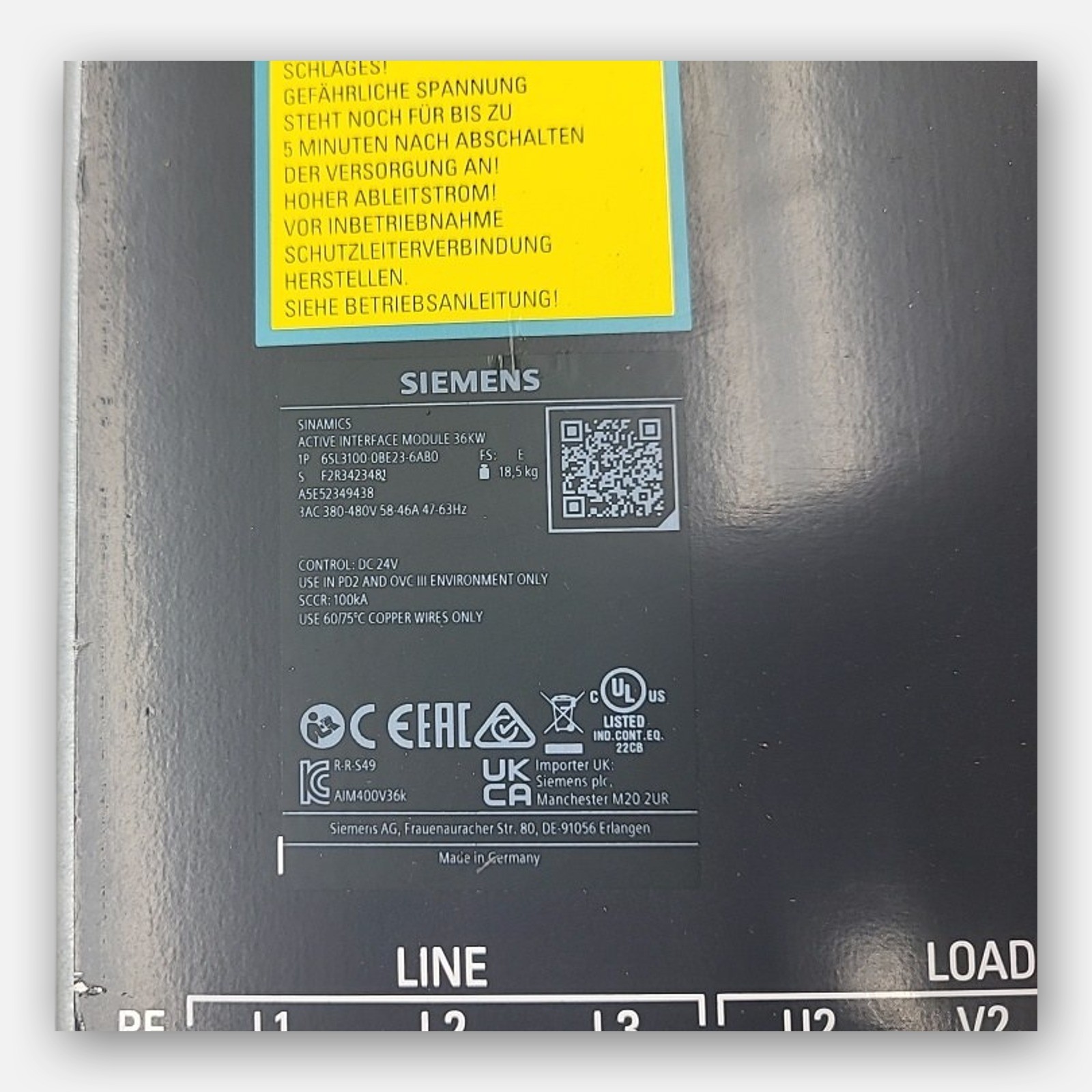 SIEMENS 6SL3100-0BE23-6AB0 ACTIVE INTERFACE MODULE 380/480V 36KW 58/46A