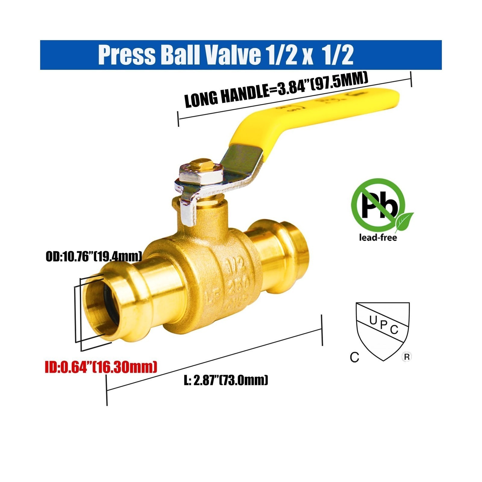 10-Pack 1/2″ Press Propress Ball Valve Fittings for Copper Pipe, Lead-Free