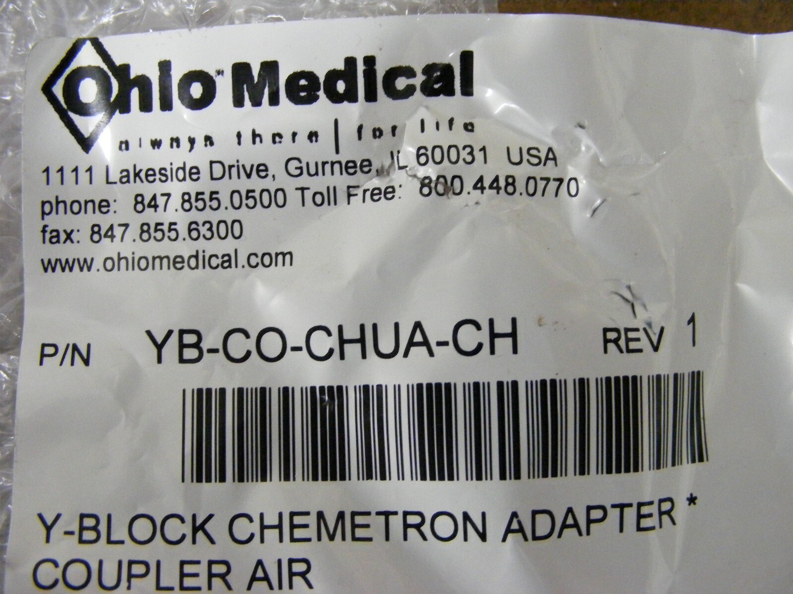 Ohio Medical YB-CO-CHUA-CH Chemetron Y Block Adapter Medical Air Yellow
