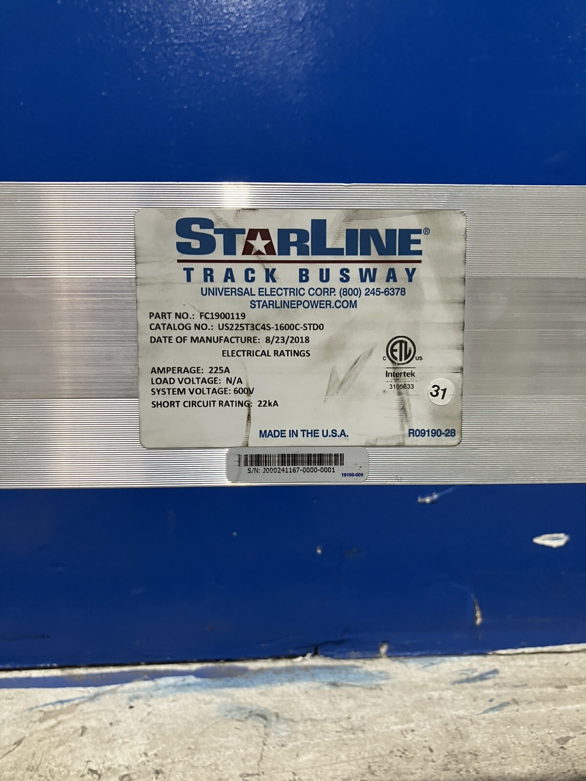 StarLine Track Busway 16′ 16FT Length 225A 600V Cat. US225T3C4S-1600C-STD0🟦