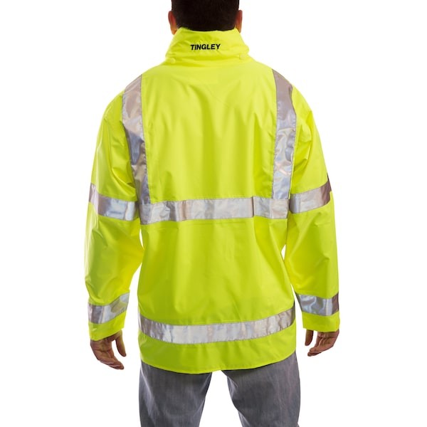 Tingley J23122 High Visibility Rain Jacket With Hood, Polyester, Class 3 R,
