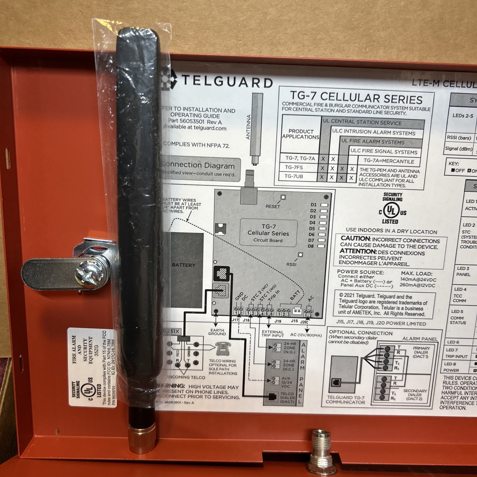 Telguard TG7LVF02 Universal Commercial Fire Cellular Verizon LTE. NEW!!
