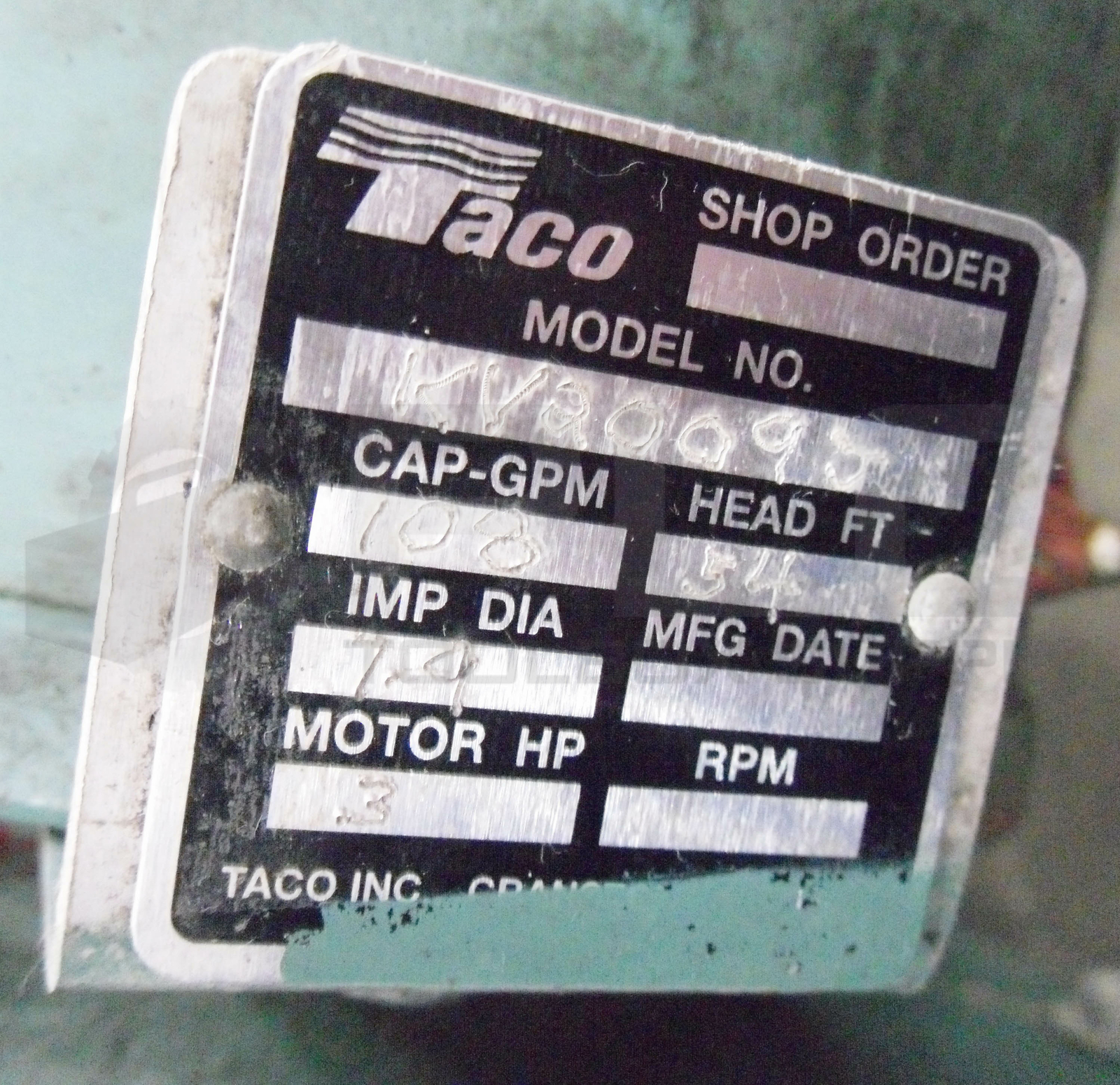TACO KV2009J CIRCULATING PUMP W/ BALDOR JMM3611T MOTOR