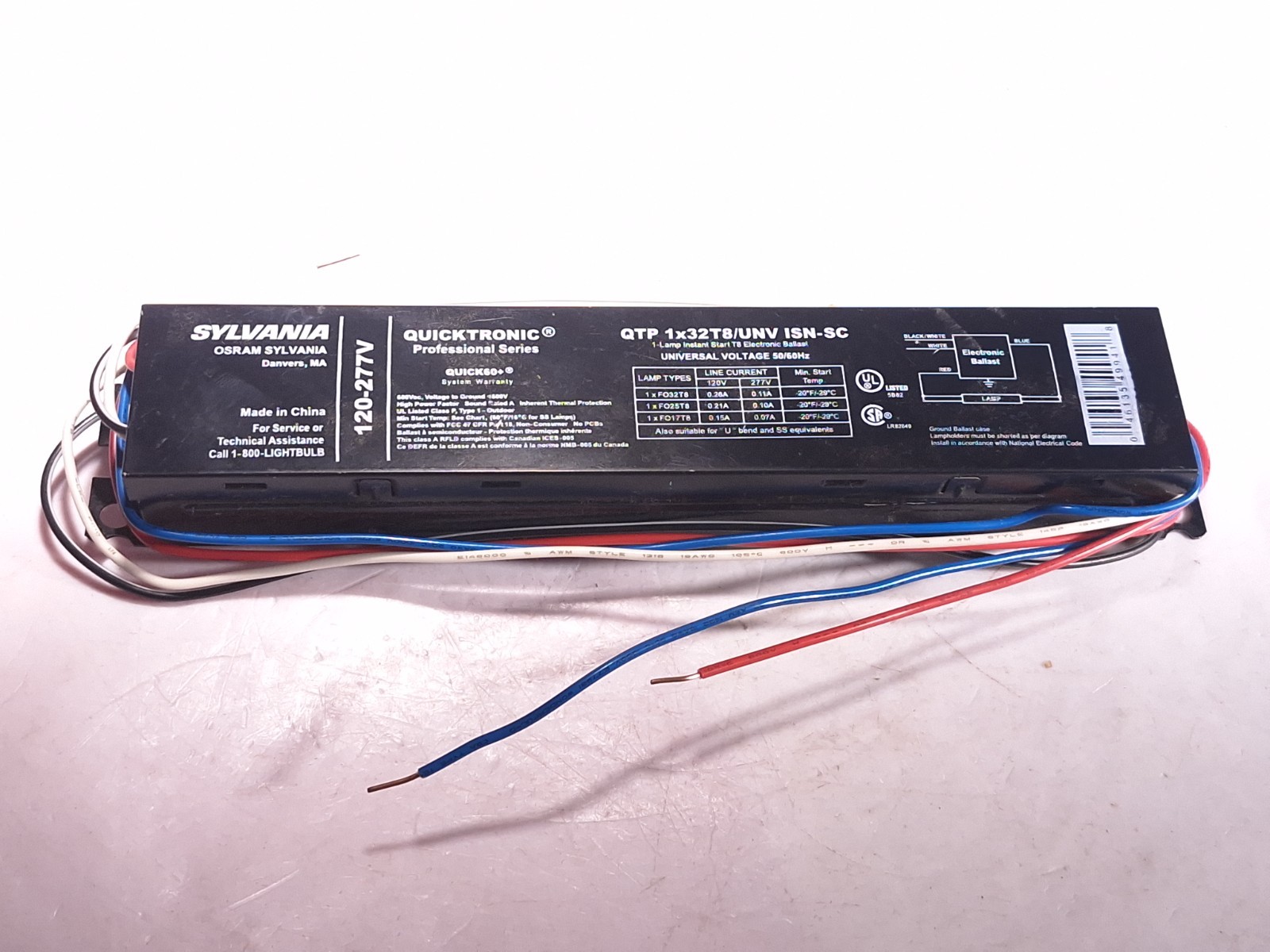 SYLVANIA QTP1X32T8/UNV ISN-SC QUICKTRONIC BALLAST 120-277V 1 LAMP T8
