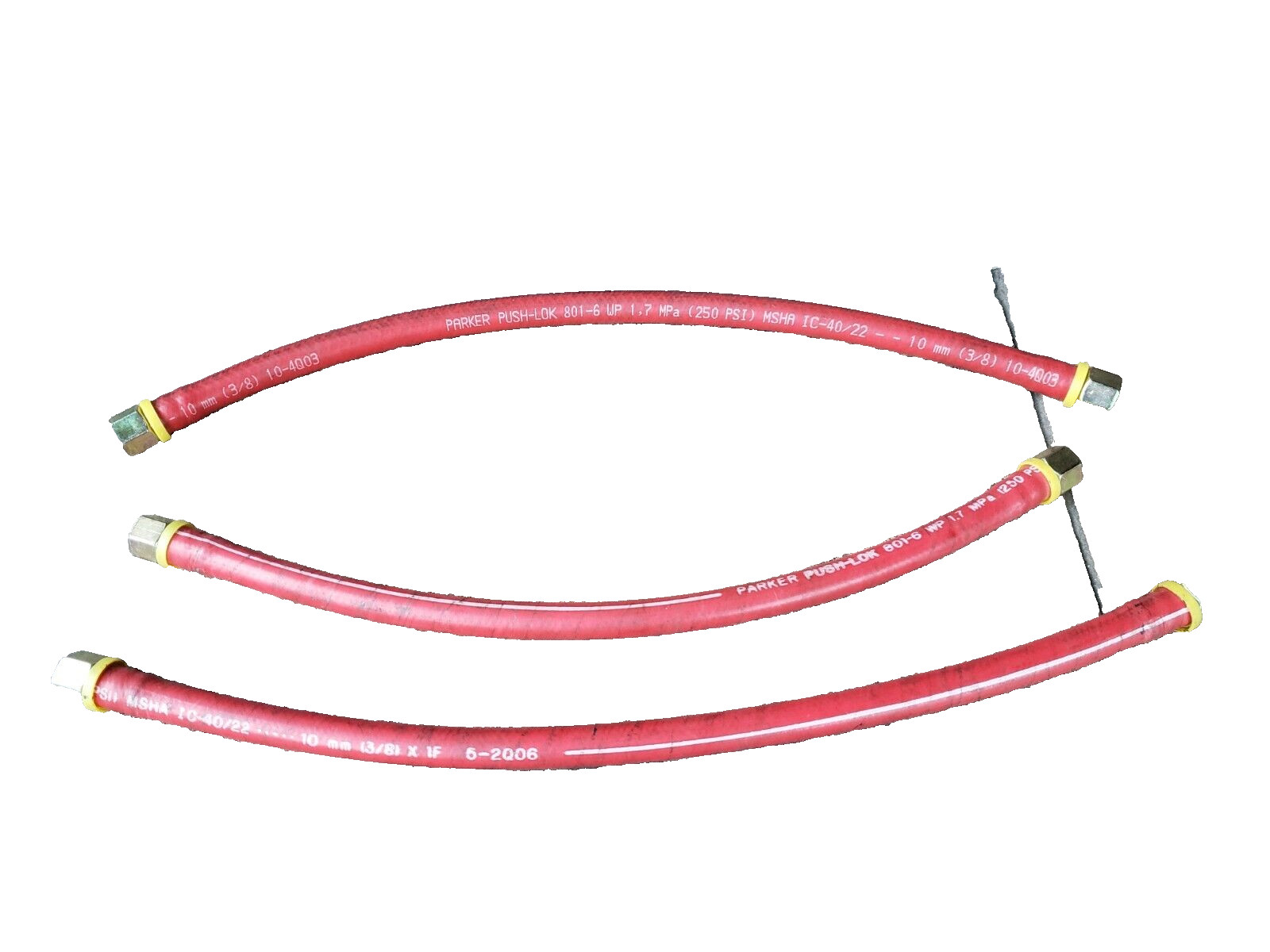 (3) PARKER PUSH-LOK 801-6WP 1.7 MPA, 3/8″ x 17″ Hose Assembly FEMALE JIC 250PSI