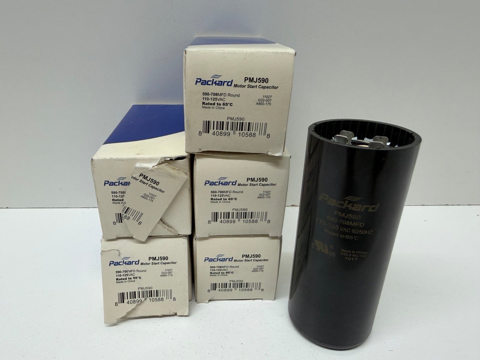 LOT OF (5) NEW IN BOX! PACKARD 110-125V MOTOR START CAPACITORS PMJ590